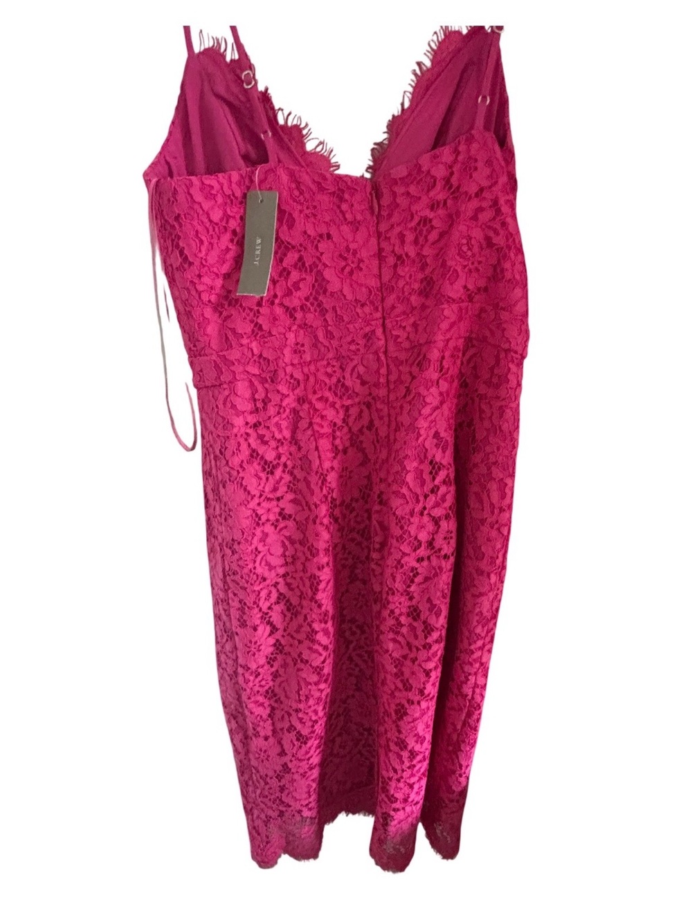 J. Crew Hot Pink Lace Slip Dress with Scalloped V-Neck - Picture 2 of 4